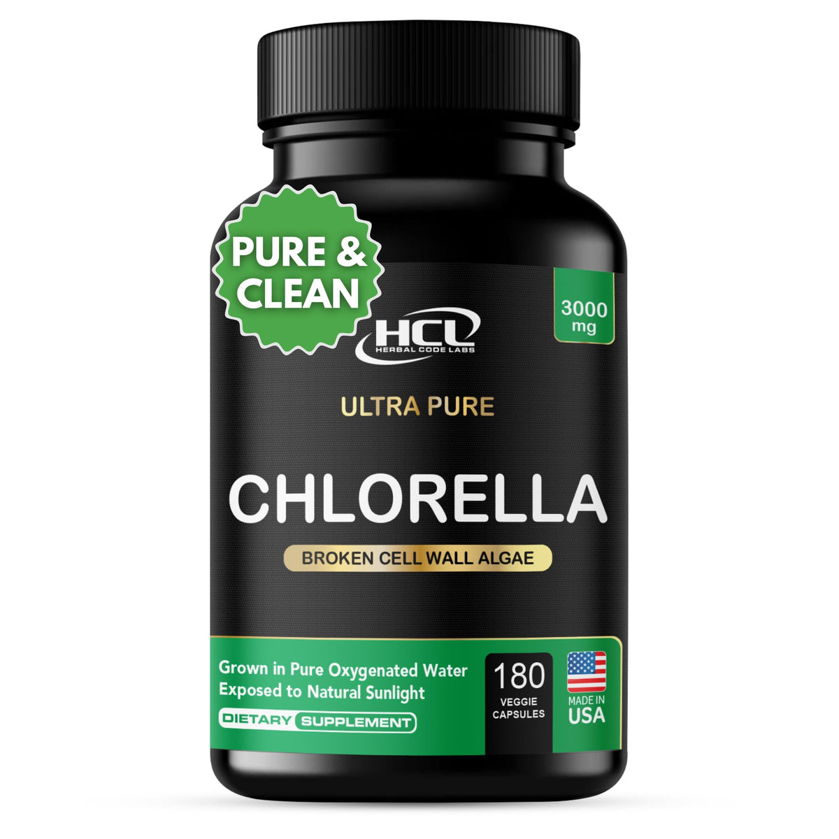 HCL HERBAL CODE LABS Chlorella Capsules 3000 mg front view