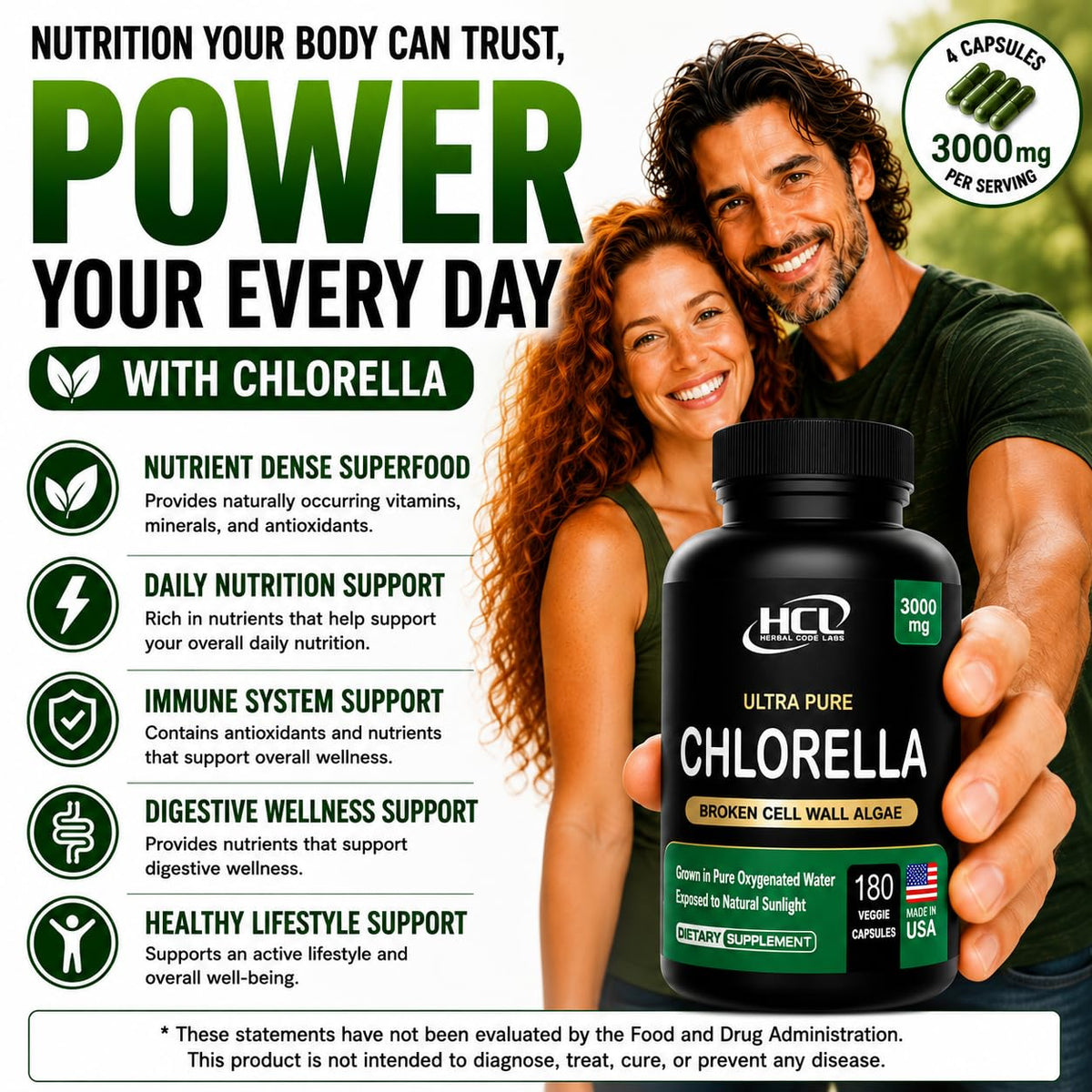 HCL HERBAL CODE LABS Chlorella Capsules with measuring spoon