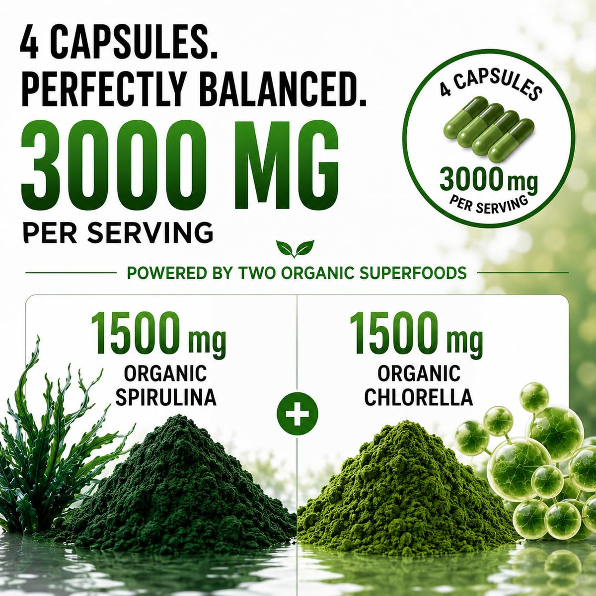 HCL HERBAL CODE LABS Chlorella Spirulina capsules close-up