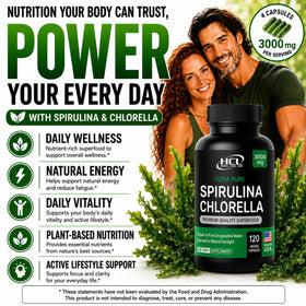 HCL HERBAL CODE LABS Chlorella Spirulina capsules with measuring spoon