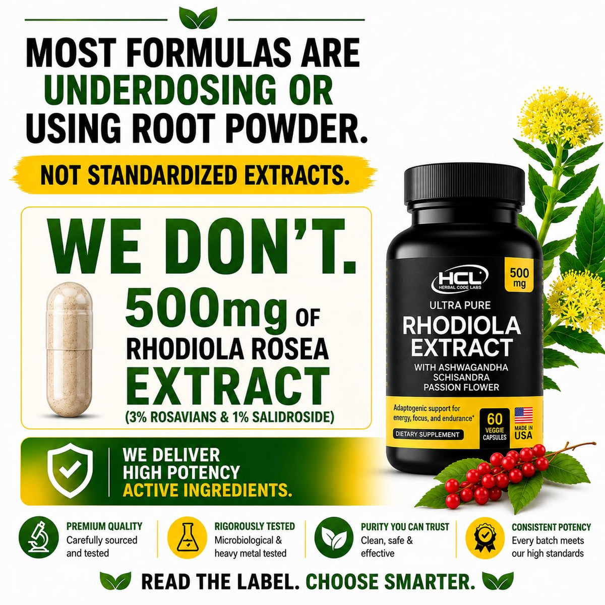 HCL HERBAL CODE LABS Rhodiola Rosea packaging side view