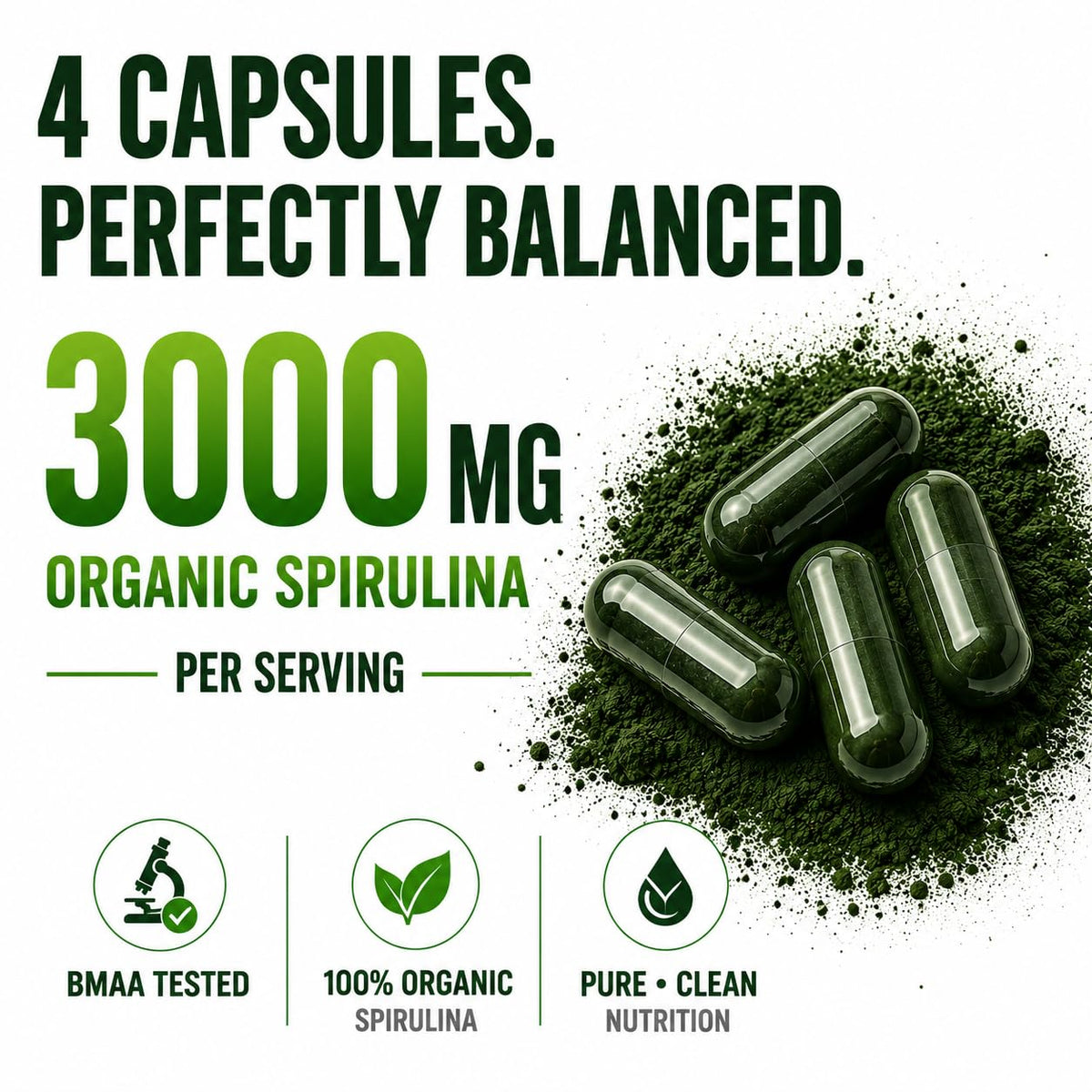 HCL HERBAL CODE LABS Spiruline en gélules 3000 mg sur fond blanc