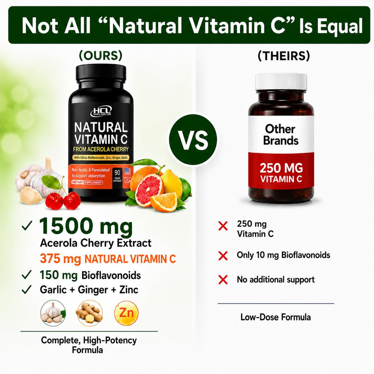 HCL HERBAL CODE LABS Vitamine C Naturelle Bio 118g avec ingrédients