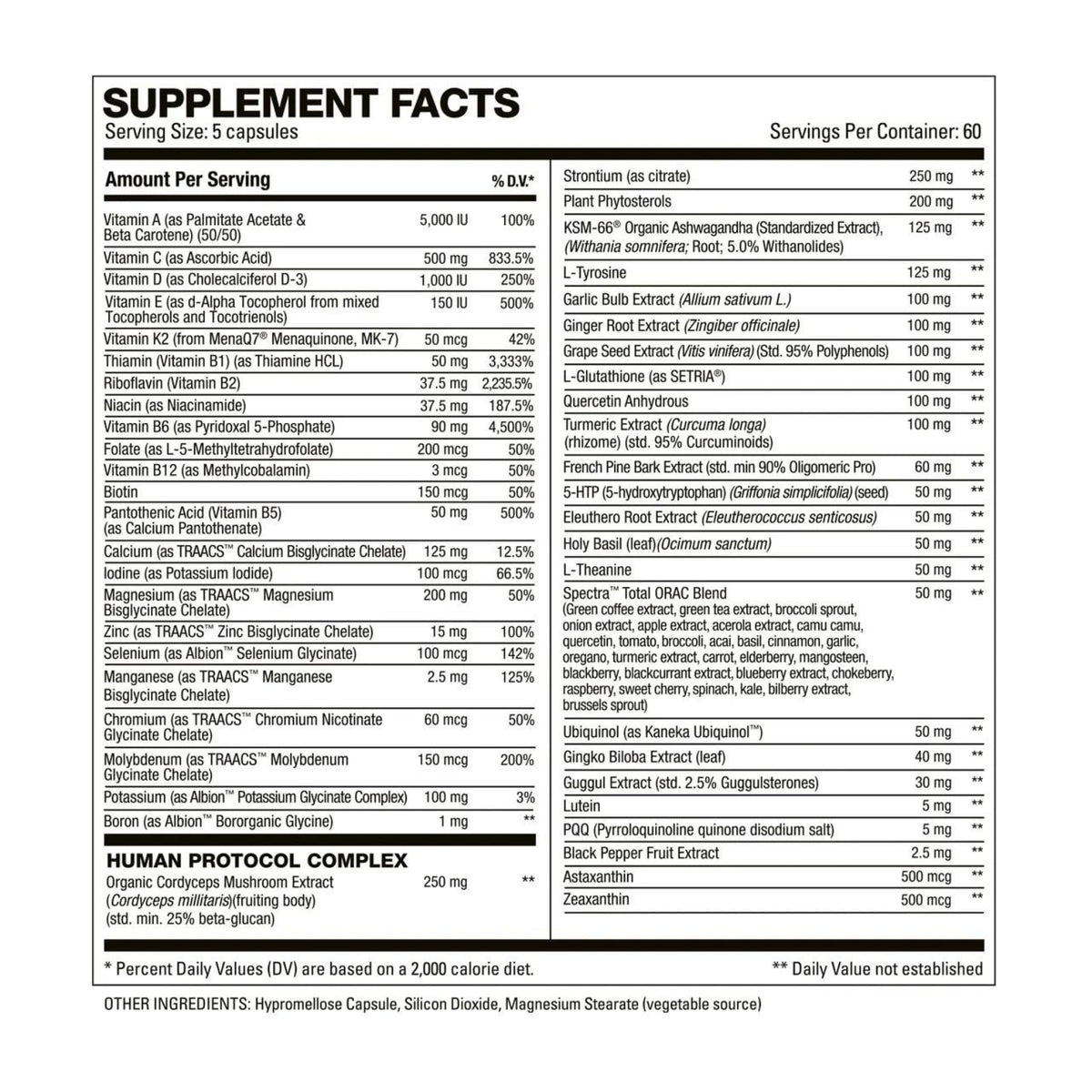 HD MUSCLE VitaHD Multivitamine Essentielle 60 portions étiquette détaillée