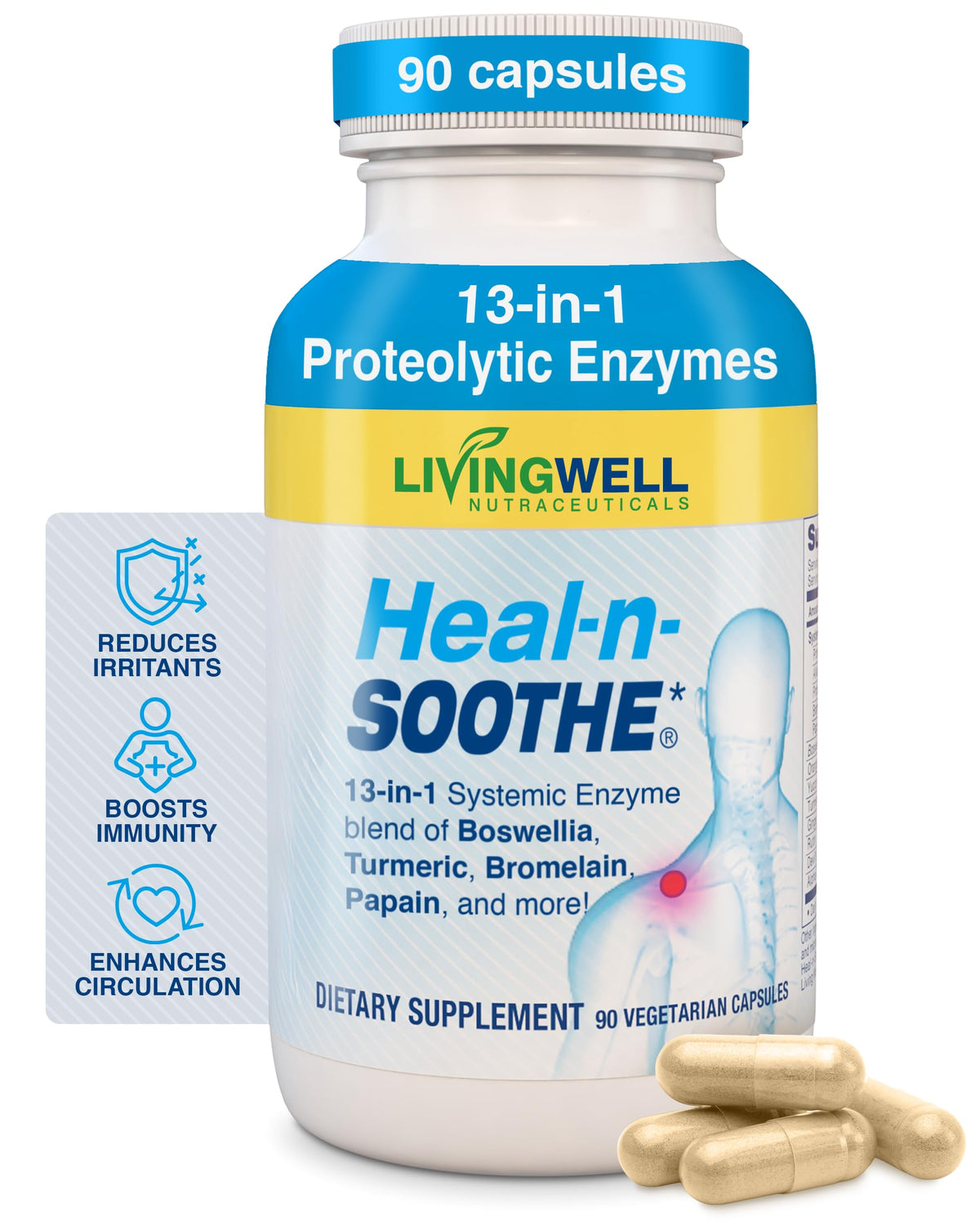 HEAL-N-SOOTHE complément alimentaire multi-enzymes 90 capsules vue de face