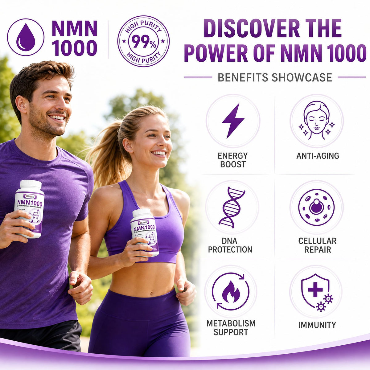 HEALGUT Complément NMN 1000mg capsules à côté d'un verre d'eau