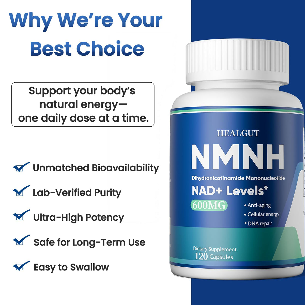 HEALGUT Liposomal NMNH 600mg capsules sur une table