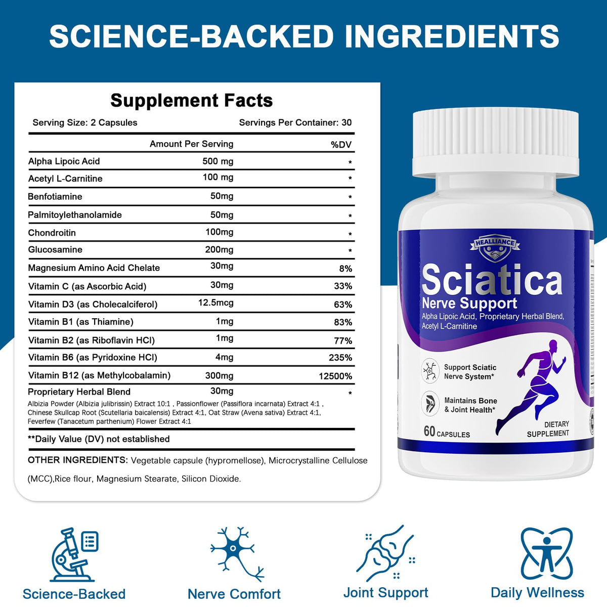 Healliance sciatique complément capsules sur fond blanc