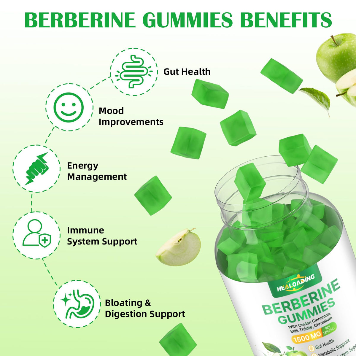 HEALOADING Gommes de Berbérine goût pomme en gros plan