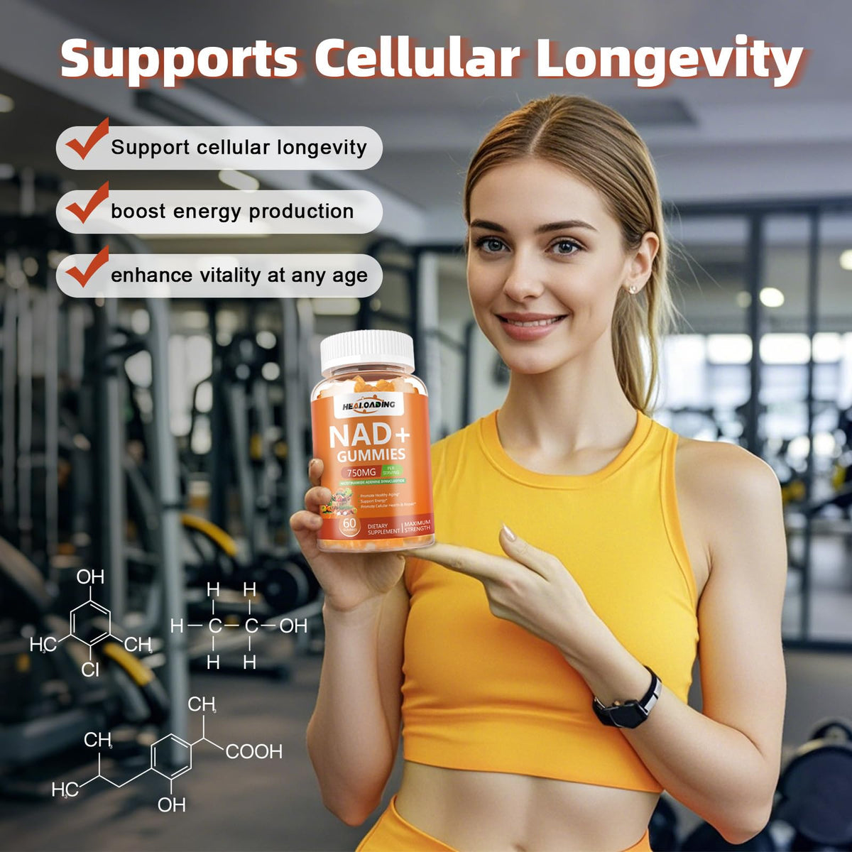 HEALOADING Gummies NAD+ 750mg gélules dans une main