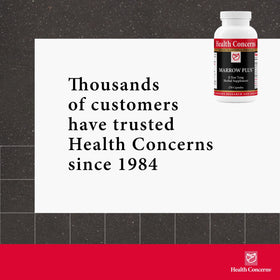 Health Concerns Marrow Plus vue de côté avec capsules en premier plan