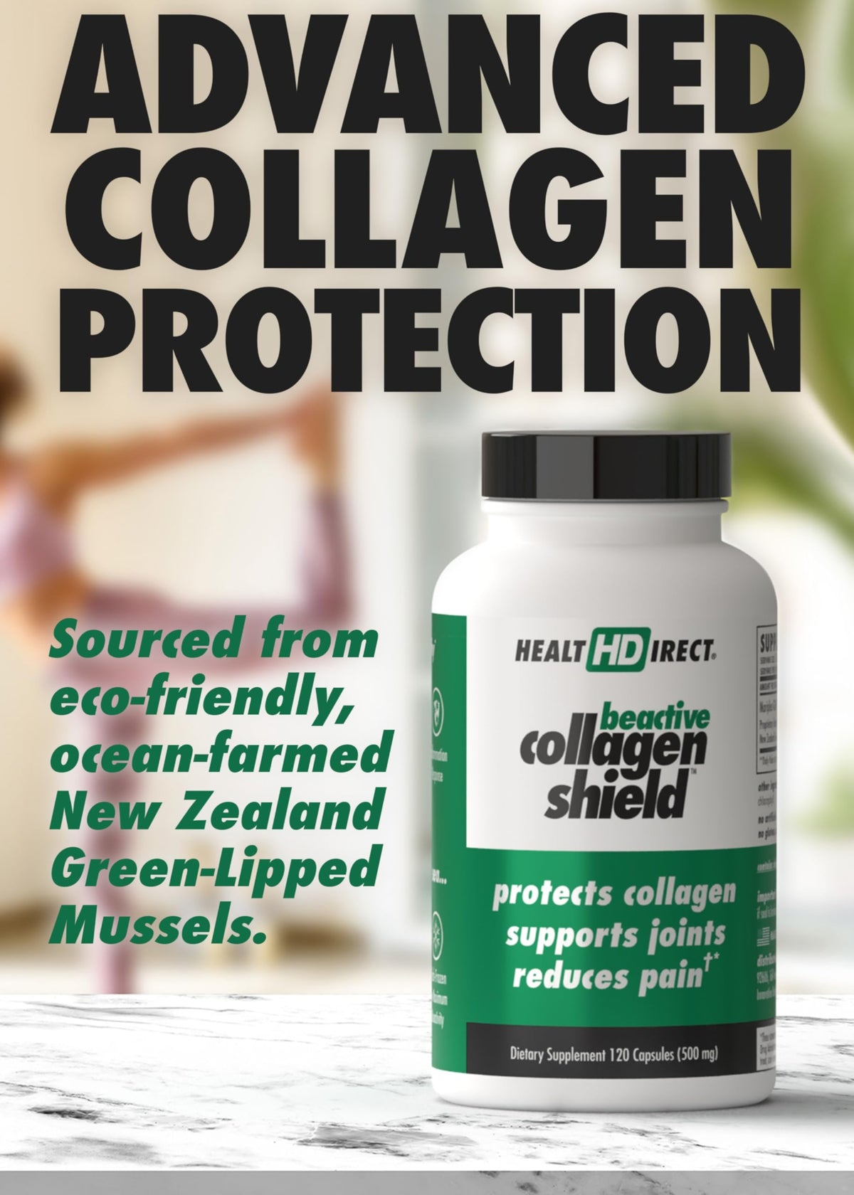 HEALTH DIRECT BeActive Collagen Shield 120 capsules, arrière en vue de face