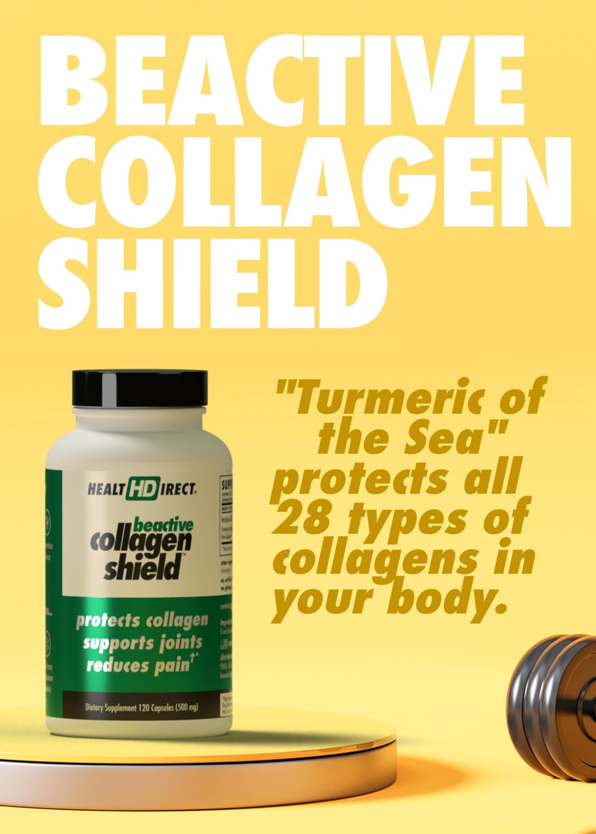 HEALTH DIRECT BeActive Collagen Shield 120 capsules, côté avec étiquette