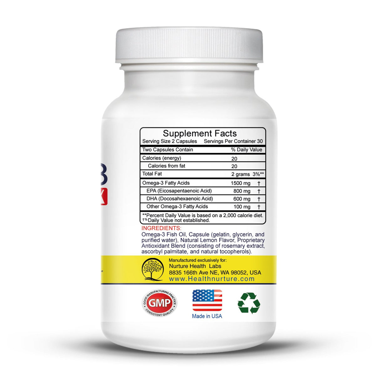 Health Nurture Omega-3 Max 1500mg affiché sur une table