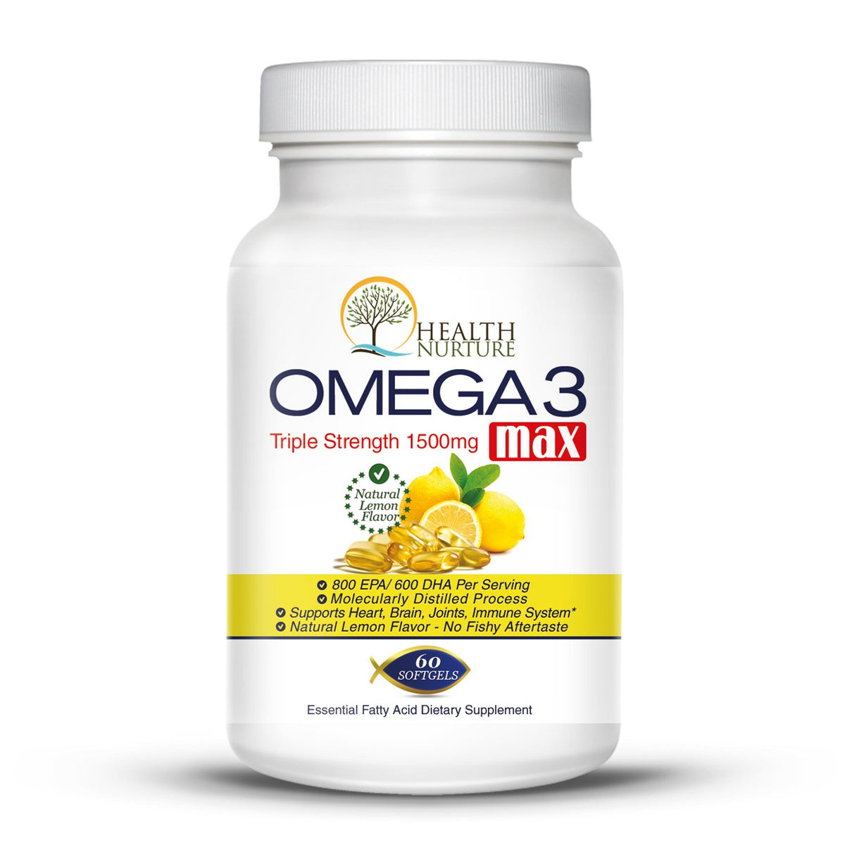 Health Nurture Omega-3 Max 1500mg huile de poisson vue de face