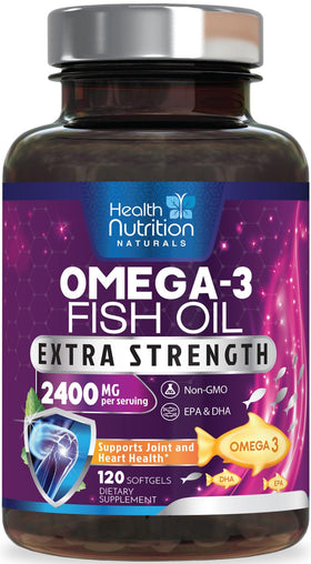 Health Nutrition Naturals Omega 3 Huile de Poisson 2400mg 120 Gélules vue de face