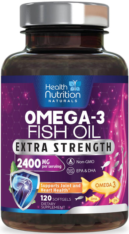 Health Nutrition Naturals Omega 3 Huile de Poisson 2400mg 120 Gélules vue de face