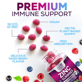 Health Nutrition Naturals Zinc Gummies 50mg on a wooden table