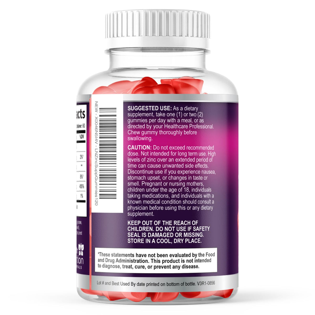 Health Nutrition Naturals Zinc Gummies 50mg open bottle