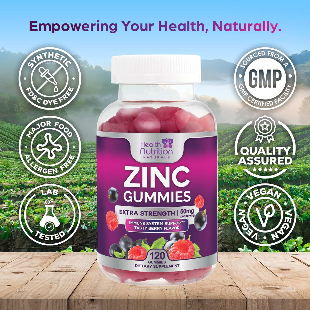 Health Nutrition Naturals Zinc Gummies 50mg side view