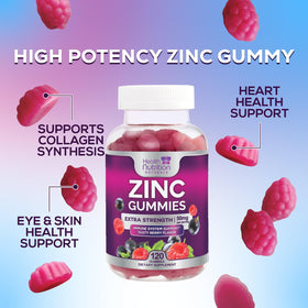 Health Nutrition Naturals Zinc Gummies 50mg with fresh berries