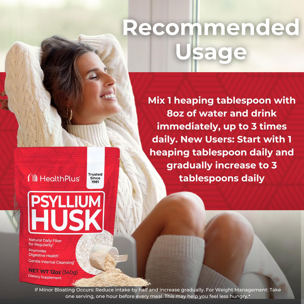 Health Plus Psyllium Husk complément alimentaire 358g - étiquette