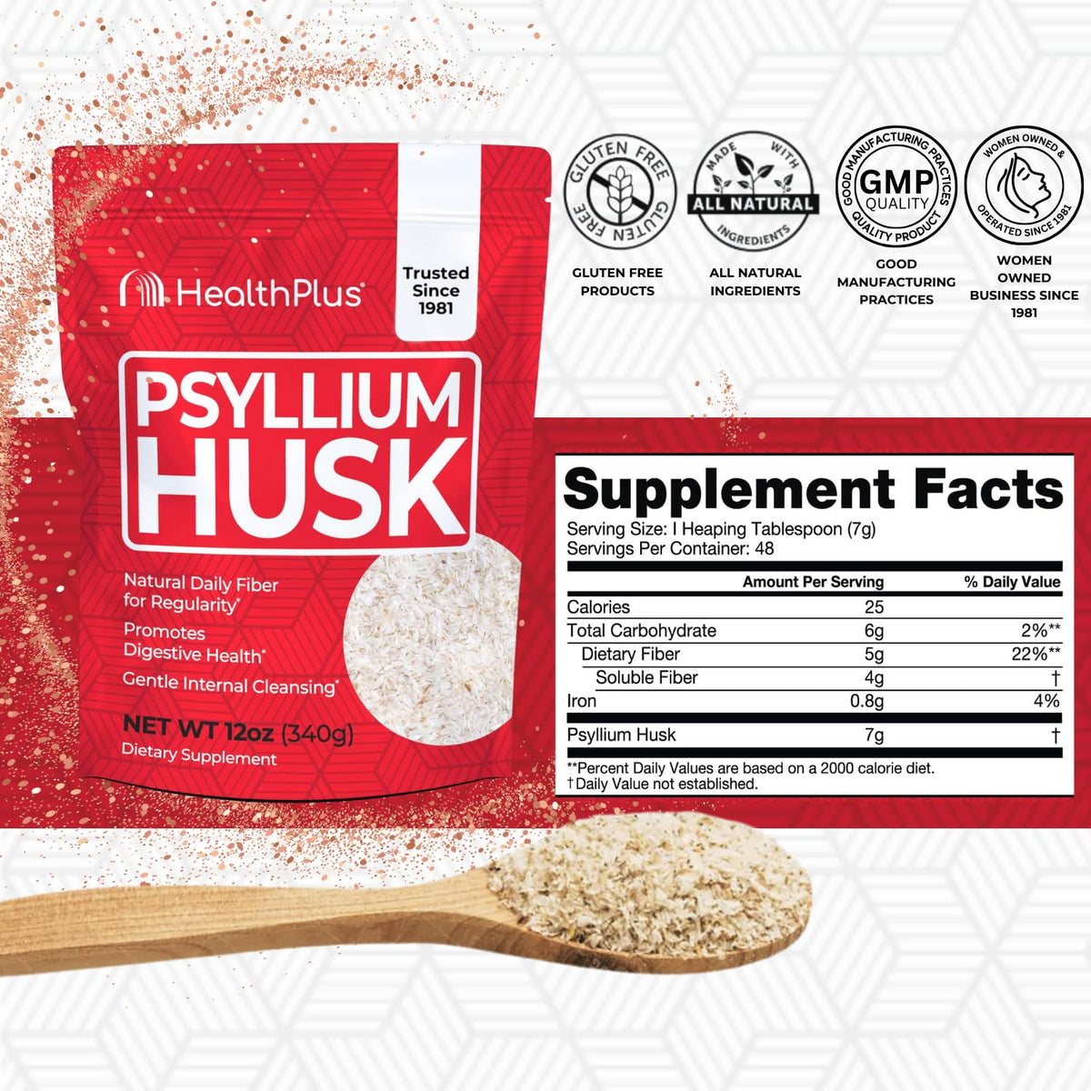 Health Plus Psyllium Husk complément alimentaire 358g - vue arrière