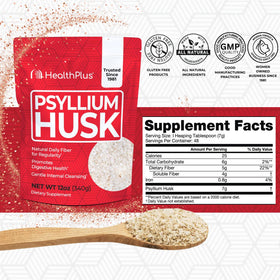 Health Plus Psyllium Husk complément alimentaire 358g - vue arrière