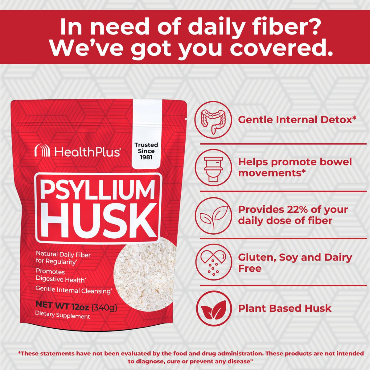 Health Plus Psyllium Husk complément alimentaire 358g - vue latérale