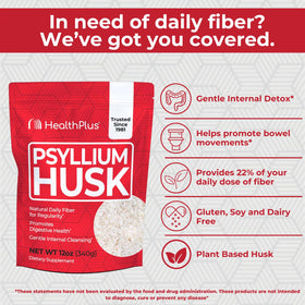 Health Plus Psyllium Husk complément alimentaire 358g - vue latérale