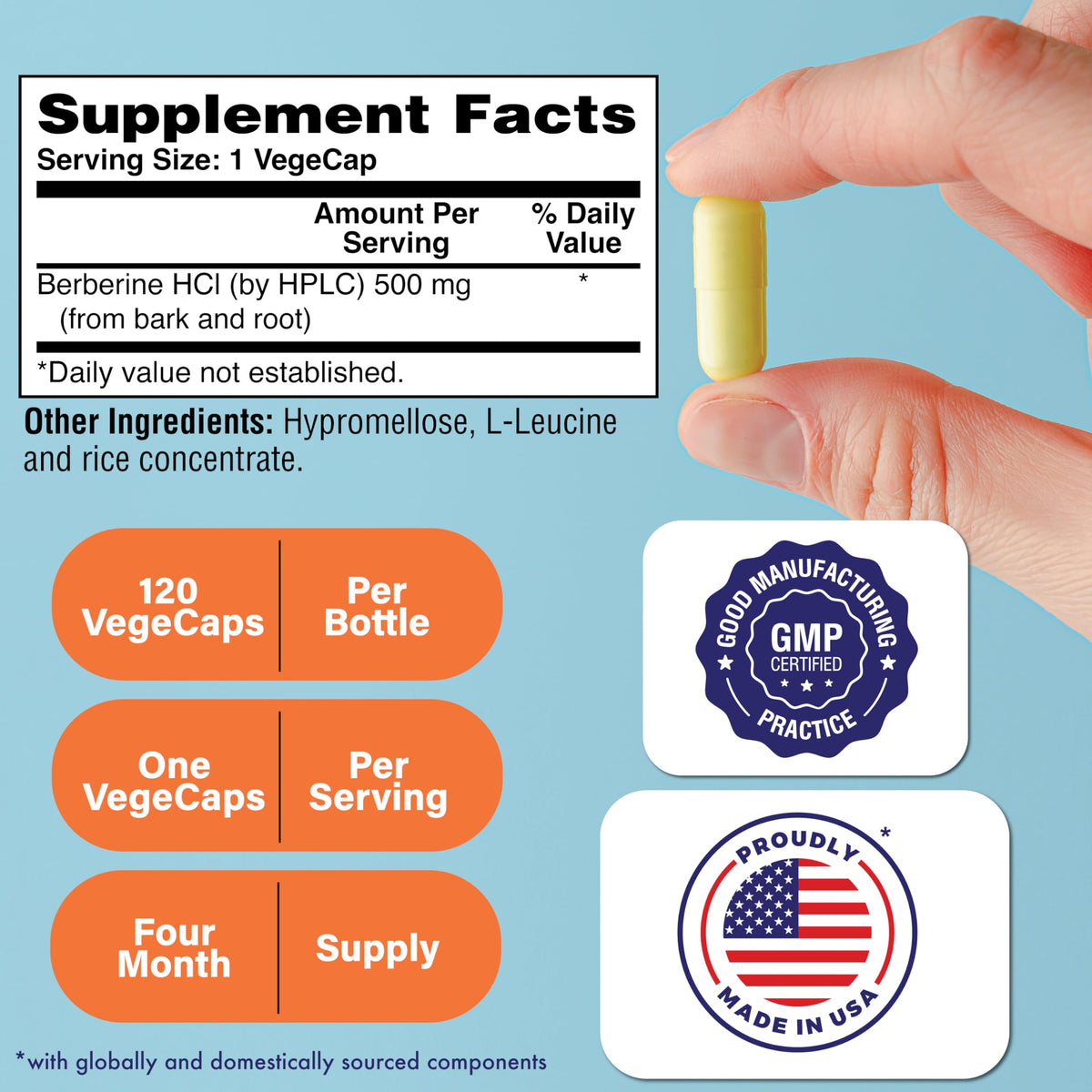 Health Thru Nutrition Berberine HCl 500mg étiquette avec informations nutritionnelles