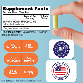 Health Thru Nutrition Berberine HCl 500mg étiquette avec informations nutritionnelles