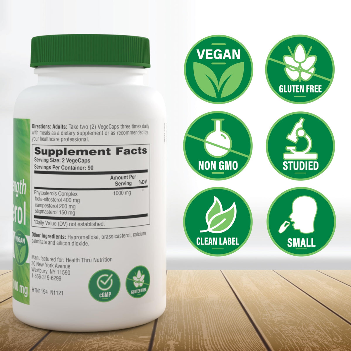 Health Thru Nutrition Beta-Sitosterol Ultra Force 1000mg showing capsule size