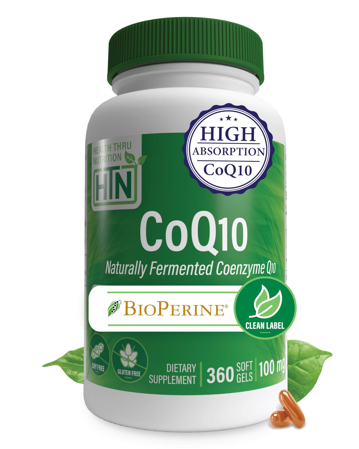 Health Thru Nutrition CoQ-10 100mg gélules BioPerine vue de face