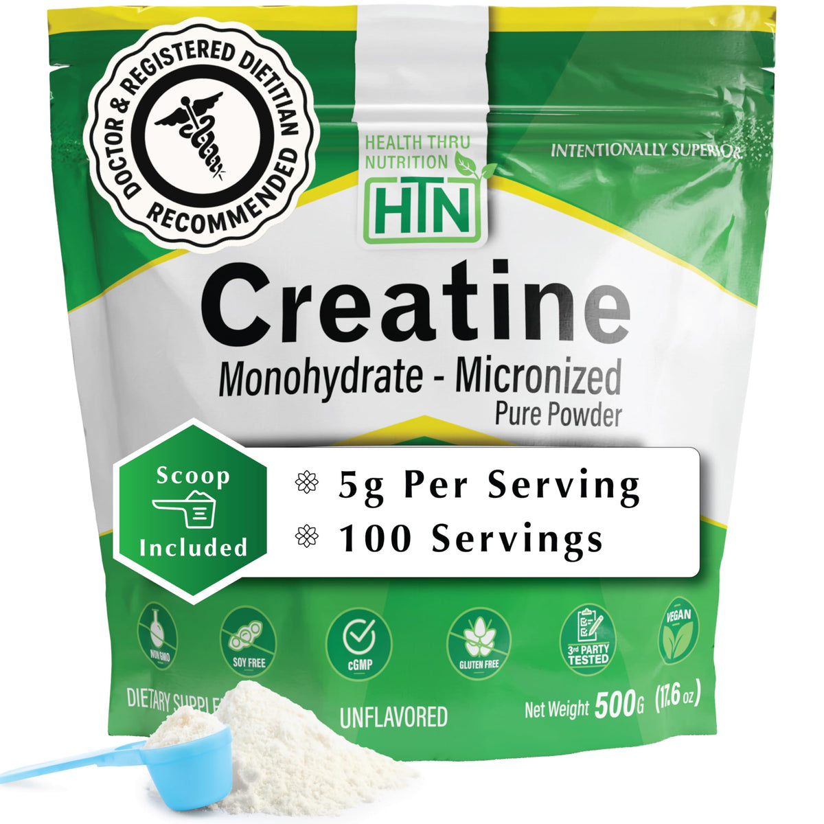 Health Thru Nutrition Créatine Monohydrate Micronisée 500g vue de face