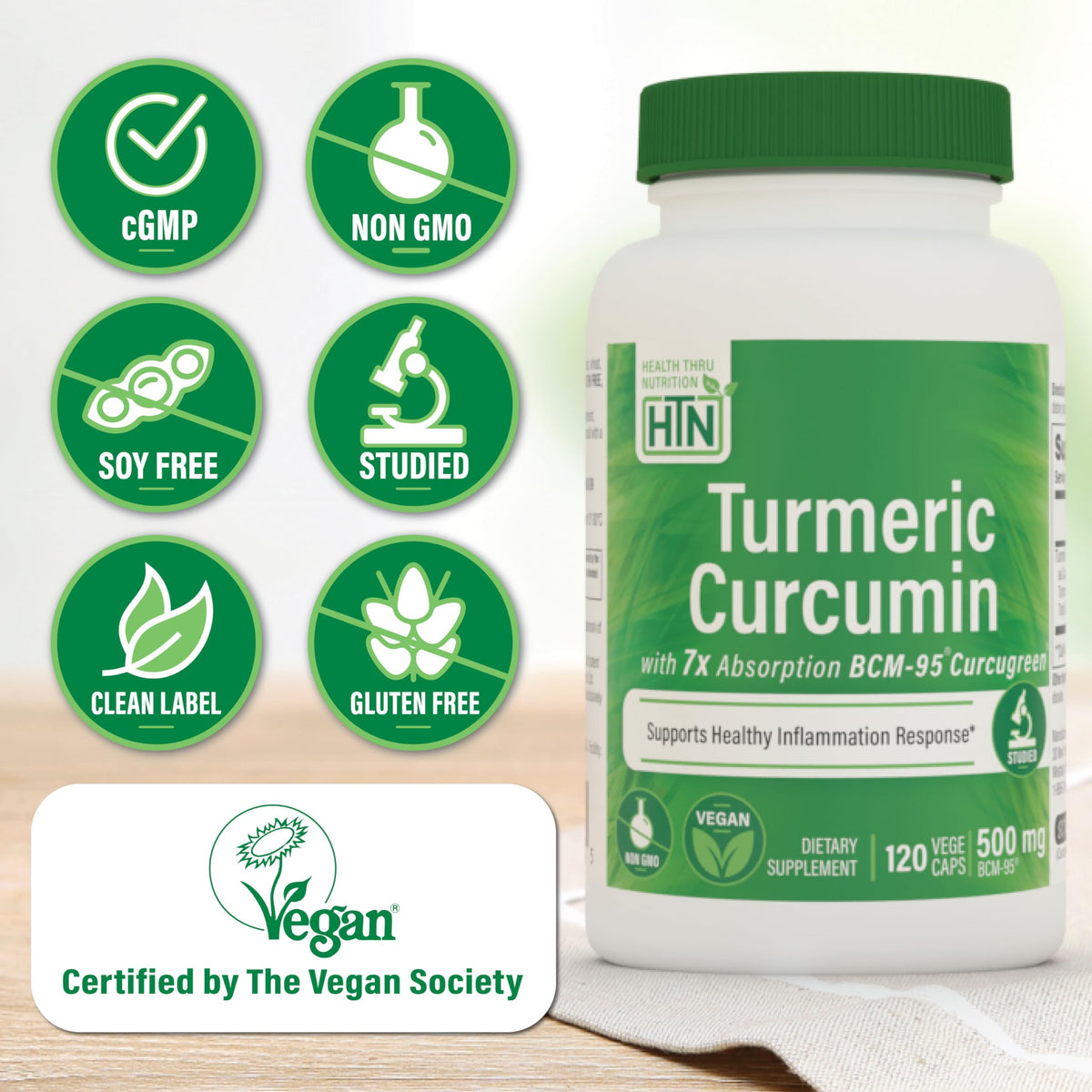 Health Thru Nutrition Curcuma Curcumin 500mg BCM-95 étiquette détaillée