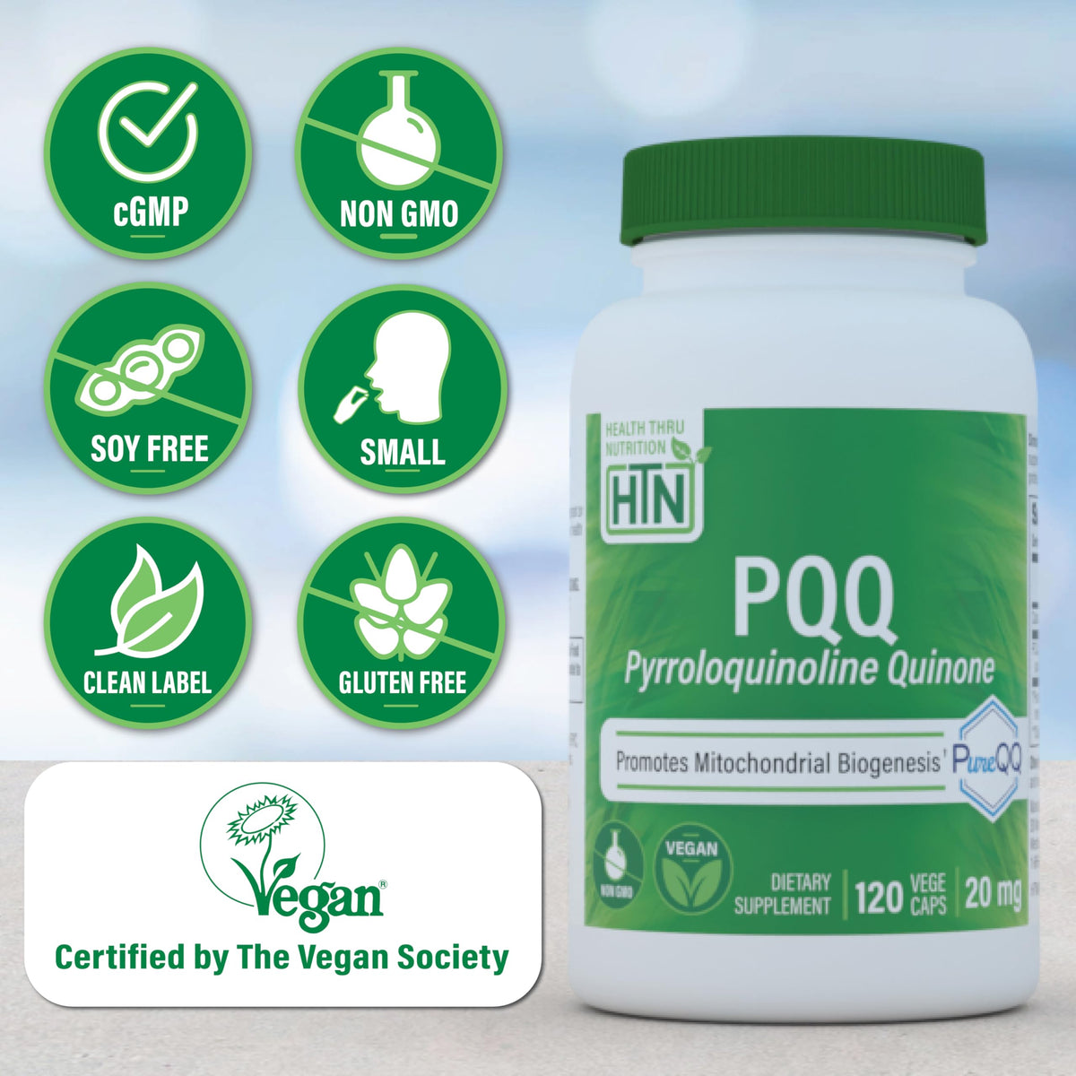 Health Thru Nutrition PQQ 20mg étiquette produit