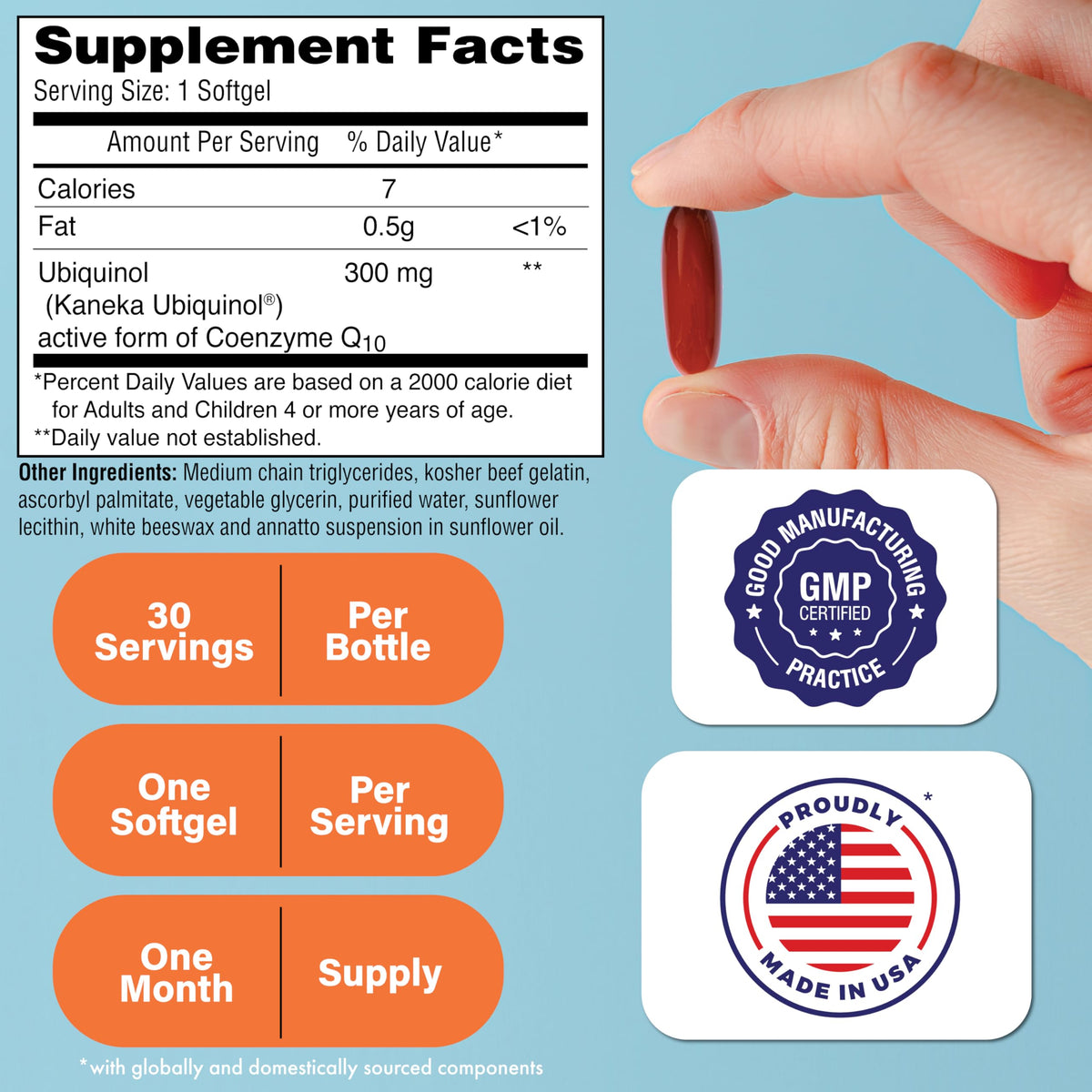 Health Thru Nutrition Ubiquinol 300mg gélules arrière de l'emballage