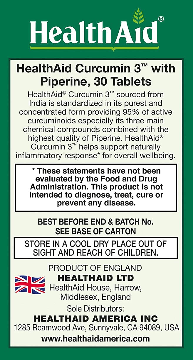 HealthAid Curcumin Complex 600 mg 30 capsules side view