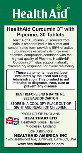 HealthAid Curcumin Complex 600 mg 30 capsules side view