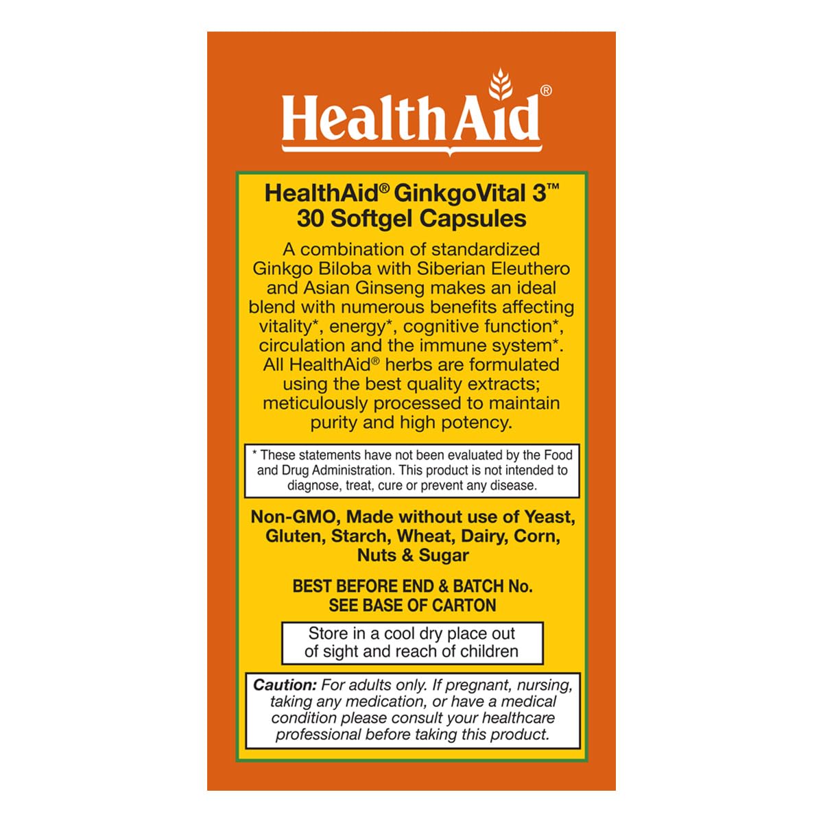 HealthAid Ginkgo Vital 3 softgels with packaging