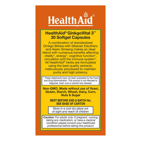 HealthAid Ginkgo Vital 3 softgels with packaging