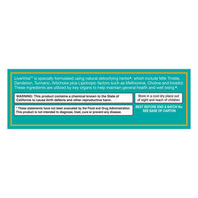 HealthAid LiverVital, emballage et informations nutritionnelles