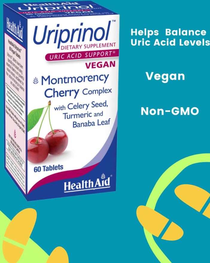 HealthAid Uriprinol 60 tablettes présentées sur une table en bois