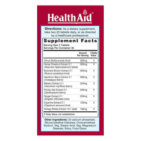 HealthAid V-Vein côté de l'emballage montrant les ingrédients
