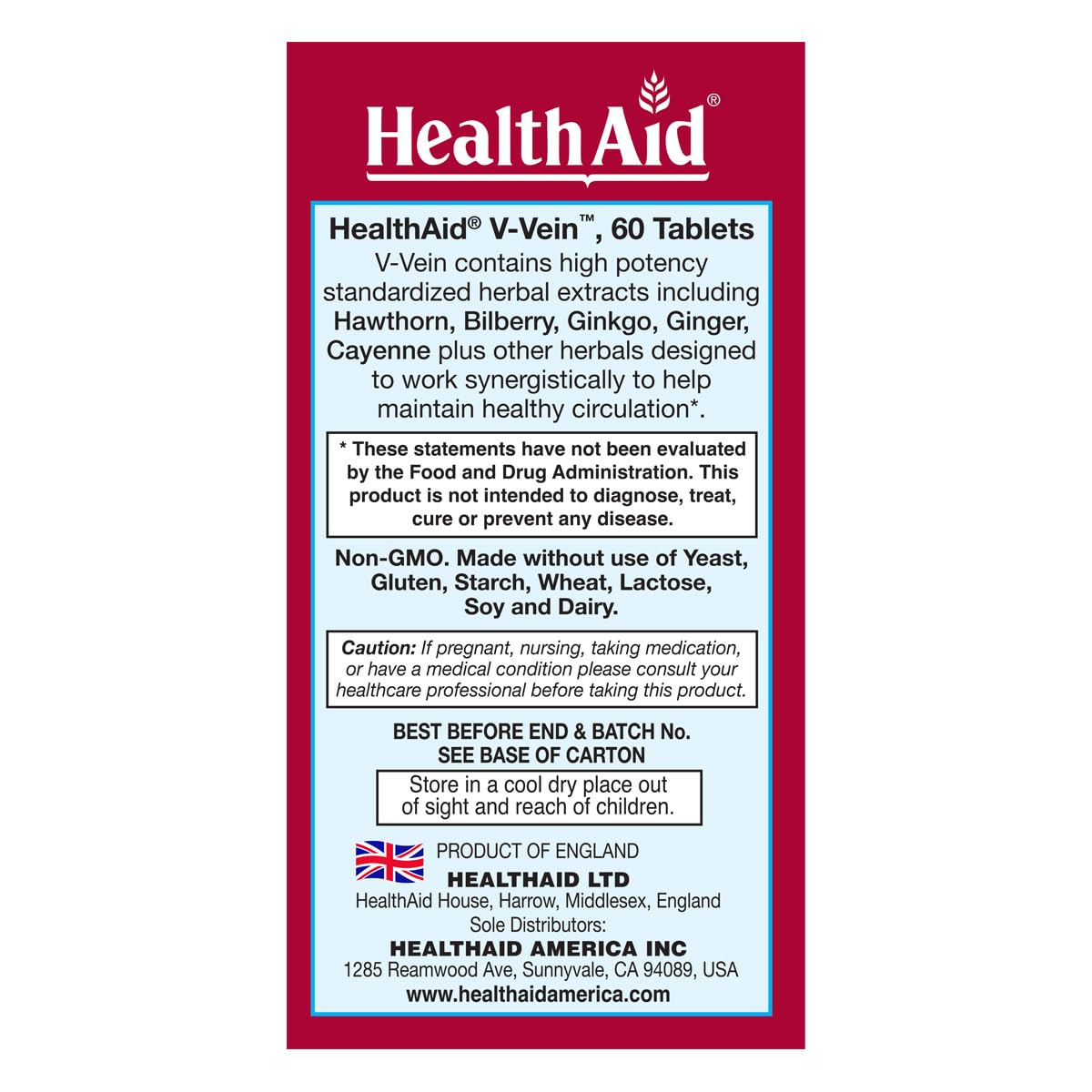 HealthAid V-Vein ouvert avec capsules sur une surface blanche