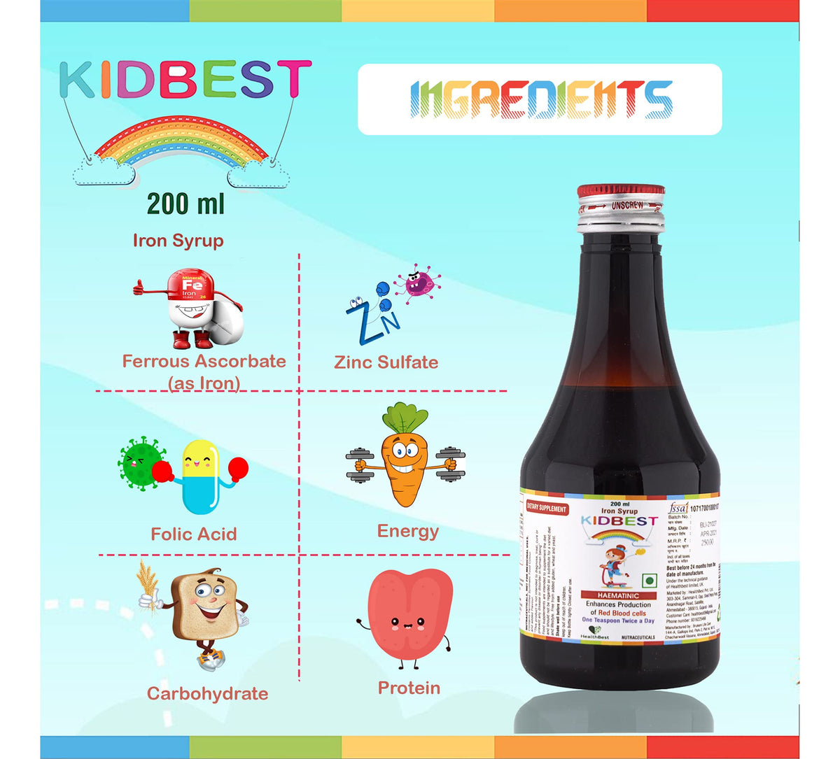 HealthBest KIDBEST Sirop de Fer 200g en situation avec des enfants
