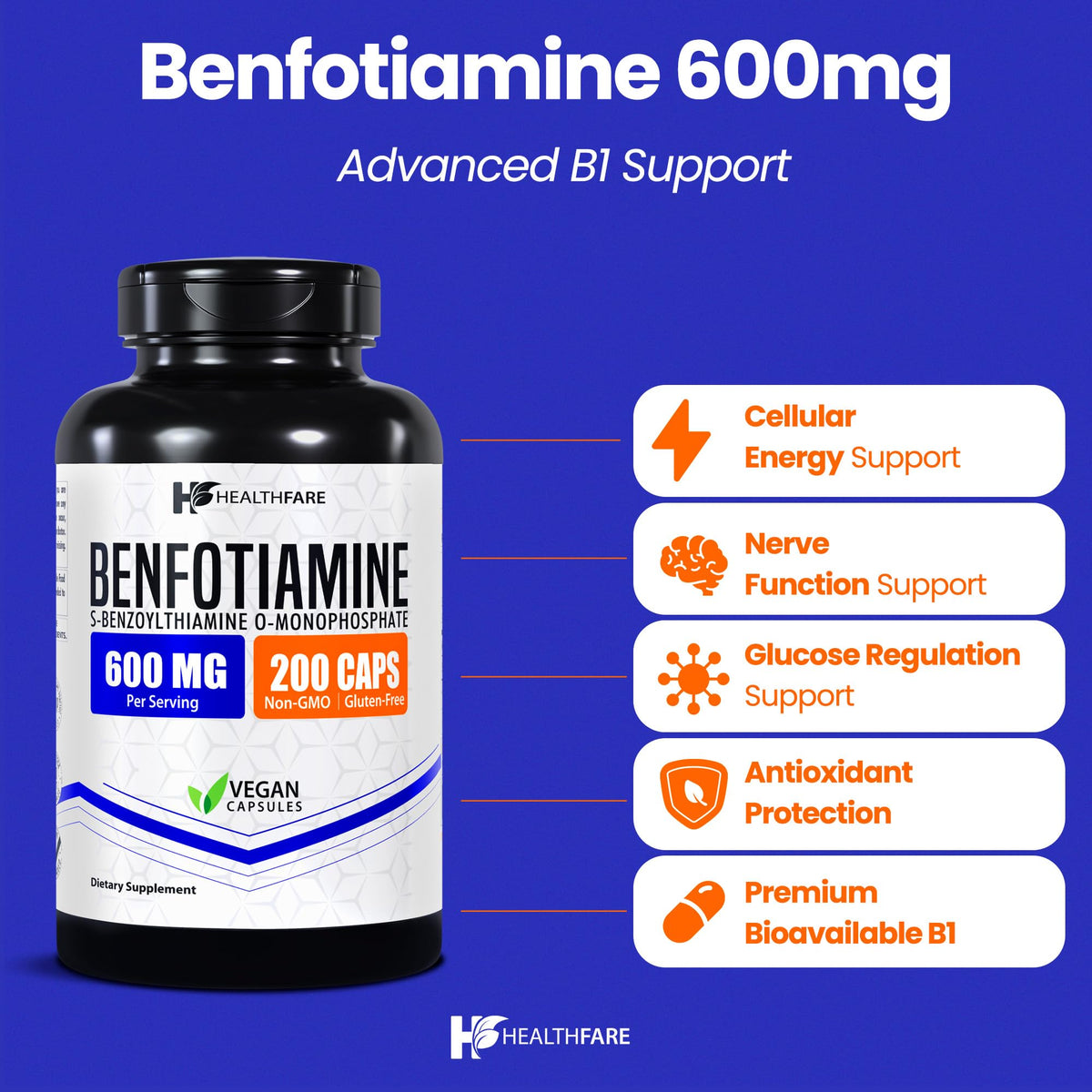 Healthfare Benfotiamine 600 mg capsules végétales arrière