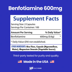 Healthfare Benfotiamine 600 mg capsules végétales côté