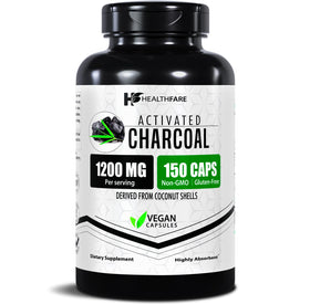 Healthfare Charbon Actif 1200mg 150 Capsules Végétales vue de face